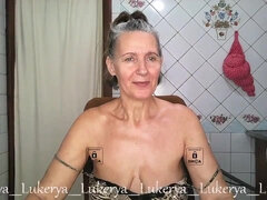 Old granny teasing solo on webcam - ugly mature with saggy tits