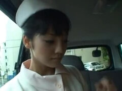 Hot Asian nurse has sex in a car