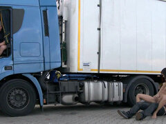 European babe Bailey entertains the truckers with some hot anal pounding