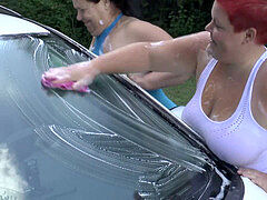 enormous women wash a car 1