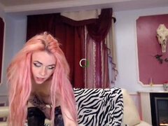 Cute skinnt teen Sarah Pink masturbation on webcam in black stockings