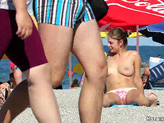 Topless Bikini teens Beach hidden cam video HD