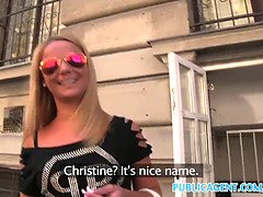 Watch blonde pornstar, Christine Love, get rammed by a fake Model agent for cash in public