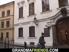 Two dudes film xxx movie with old hairy granny