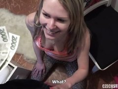 An innocent tinder girl is sucking a big dick on the knees