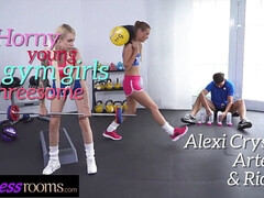 Gym teacher threesome with two horny young tight wet girls