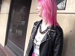 pinkish hair slut demonstrating in public