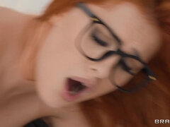 Sizzling redhead chick in eyeglasses Mina Von D enjoys sucking and riding thick dick