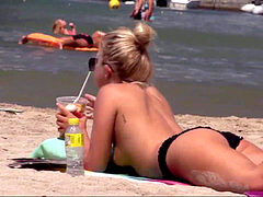 without bra Beach bikini insane Teens Beach Voyeur HD
