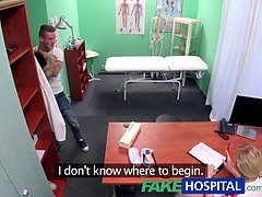 Blonde bombshell takes on a big one in the fakehospital and ends up covered in jizz
