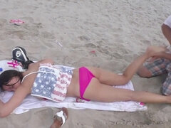 Horny Guy Japanese Massage Topless Girl Public Beach