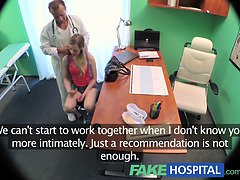 Fakehospital teen with a slim body and a sexy mouth gets a job by sucking and fucking like a pro