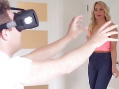 Stepmom watches as her stepson masturbates wearing a VR headset