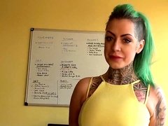 tattooed honey Phoenix Madina disrobes off and masturbates