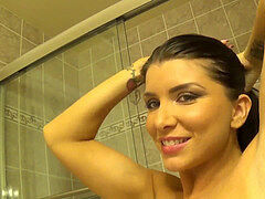 Bathroom, Brunette, Naked, Pussy, Voyeur