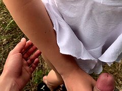 Teenager eva tried adam's hard penis outdoors