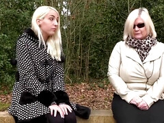 Old granny seduced by a cute blonde teen in the park