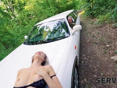 Plantureuse, Voiture, Hard, Lingerie, Seins naturels, De plein air, Pov, Jarretelles