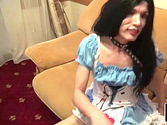 costume play femboy ass toyed while she wanksoff