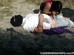 Beach, Blowjob, Brunette, Cuckold, Public, Reality, Swingers, Wife