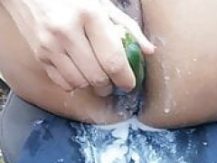 Sarah Fonteyna in the farm getting down and besides dirty the cucumbers and besides dripping up the bum