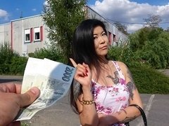 Азиатки, Минет, Брюнетки, Межрасовый секс, На природе, Трусики, Бритые, Тату