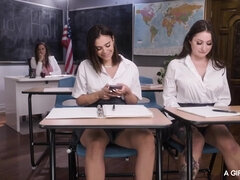 Cramming for pussy: Classroom Lesbian Anal Play with 2 Brunette Students Bella Blu, Violet Starr