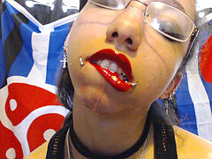 Bright Red Lipstick Drooling A pile of saliva and drool