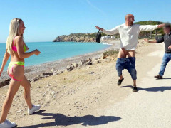 Strand, Grosser schwanz, Blondine, Blasen, Im freien, Öffentlich