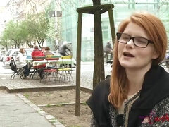 Redhead teen in glasses talks about porn