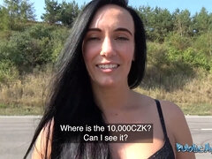 Sexy Czech brunette with big tits gets risky outdoor sex on the side of the road