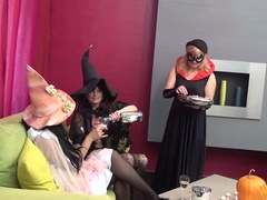 Big-tit Mature Lesbians in Lingerie & Stockings Have a Spooky Halloween Party