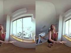 Redhead realestate agent with monster tits rides her client in VR POV