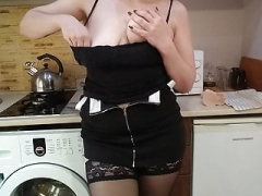 Amateur, American, Homemade, Kitchen, Masturbation, Milf, Stockings, Tits