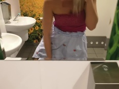 Big tits, Blonde, Car, Flashing, Huge, Panties, Public, Upskirt