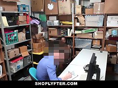 Daya Knight, a busty ebony babe caught shoplifting, gets a hardcore cumshot from her hung captor