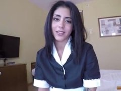 A guy filmed a young Latina maid sucking and fucking his cock in POV