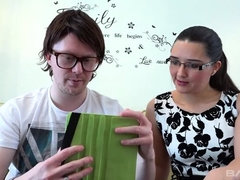 Pixie Little sucks off a fat nerd cock