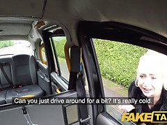 Blonde cutie with shaven pussy takes a rough pounding & finger blast in Fake Taxi