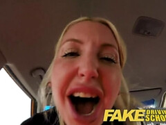 Fake Driving School lesson ends in suprise squirting orgasm and creampie