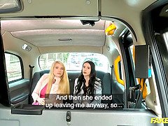 Two horny babes give the taxi driver a pity fuck and take his huge dick in POV