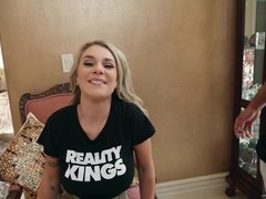 Gabbie Carter performs devious suck-and-fuck behind an actual shoot