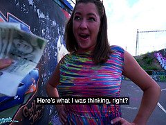 Elisa Tiger pounded hard in doggystyle in public with real big tits and small tits bouncing