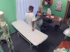 A doctor inspects Vittoria's big Italian tits before banging her