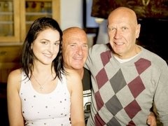 Sweet young brunette Dyana fucked twice by two horny old men