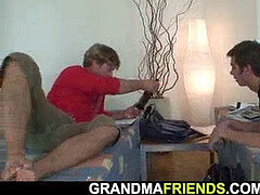 Mature-threesome, three-way, old-grandma