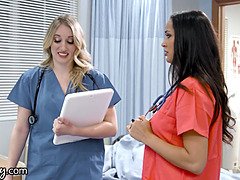 Girlsway hot newcomer nurse with enormous hooters has a raw pussy formation with her superior
