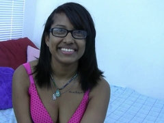 Big tits, Black, College, Glasses, Masturbation, Solo, Teen, Tits