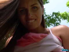 Big cock, Blowjob, Brunette, Cumshot, European, Pov, Public, Pussy