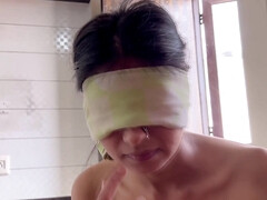 Indian girl is blindfolded and she is filmed in POV